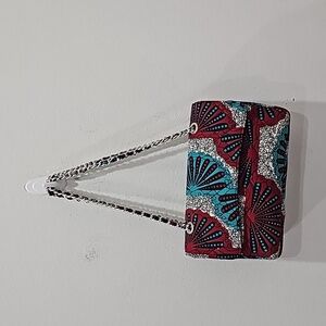 LE Look Handbag abstract flower blue red print shoulder Crossbody chain strap